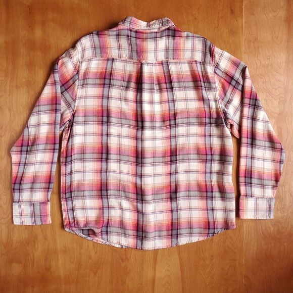 Tommy Bahama Flannel Shirt Mens L Plaid Long Sleeve Pink Orange Cream Colorful - Picture 3 of 10